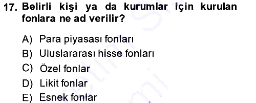 Sermaye Piyasaları ve Finansal Kurumlar 2013-2014 Ara Sınav - 17. soru