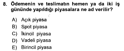 Sermaye Piyasaları ve Finansal Kurumlar 2017-2018 Ara Sınav - 8. soru