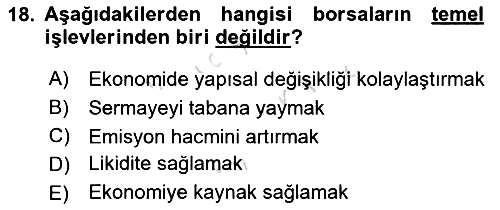 Sermaye Piyasaları ve Finansal Kurumlar 2021-2022 Ara Sınav - 18. soru