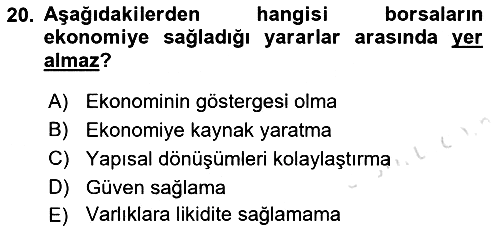 Sermaye Piyasaları ve Finansal Kurumlar 2022-2023 Ara Sınav - 20. soru
