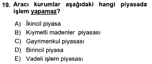 Sermaye Piyasaları ve Finansal Kurumlar 2024-2025 Ara Sınav - 19. soru