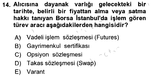 Sermaye Piyasaları ve Finansal Kurumlar 2025-2026 Ara Sınav - 14. soru