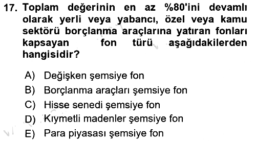 Sermaye Piyasaları ve Finansal Kurumlar 2025-2026 Ara Sınav - 17. soru