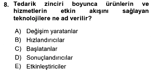 Tedarik Zinciri Yönetimi 2016-2017 3 Ders Sınavı - 8. soru