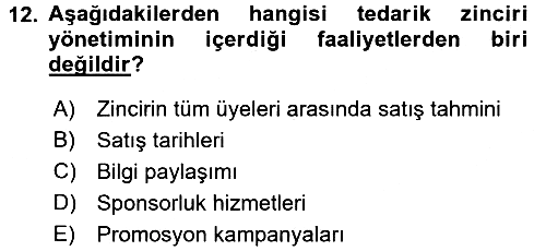 Tedarik Zinciri Yönetimi 2017-2018 3 Ders Sınavı - 12. soru