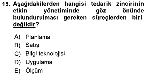Tedarik Zinciri Yönetimi 2017-2018 3 Ders Sınavı - 15. soru