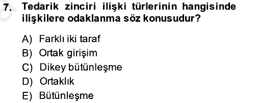 Tedarik Zinciri Yönetimi 2014-2015 Ara Sınav - 7. soru