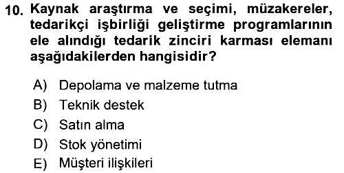 Tedarik Zinciri Yönetimi 2015-2016 Ara Sınav - 10. soru