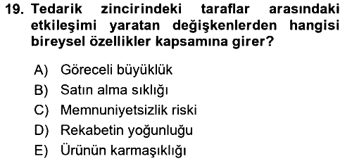 Tedarik Zinciri Yönetimi 2015-2016 Ara Sınav - 19. soru