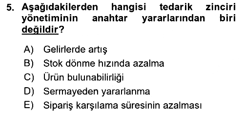 Tedarik Zinciri Yönetimi 2018-2019 Ara Sınav - 5. soru