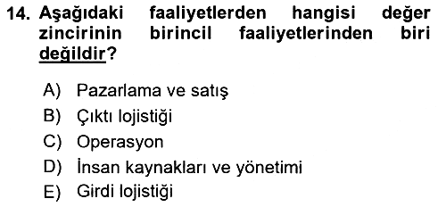 Tedarik Zinciri Yönetimi 2021-2022 Ara Sınav - 14. soru