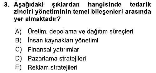 Tedarik Zinciri Yönetimi 2024-2025 Ara Sınav - 3. soru