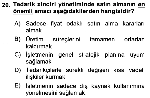 Tedarik Zinciri Yönetimi 2024-2025 Ara Sınav - 20. soru