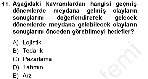 Tedarik Zinciri Yönetimi 2013-2014 Dönem Sonu Sınavı - 11. soru