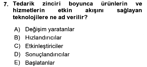 Tedarik Zinciri Yönetimi 2015-2016 Dönem Sonu Sınavı - 7. soru