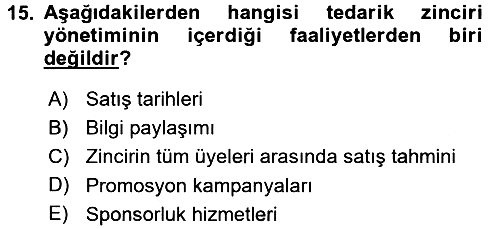 Tedarik Zinciri Yönetimi 2015-2016 Dönem Sonu Sınavı - 15. soru