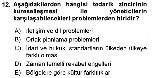 Tedarik Zinciri Yönetimi 2018-2019 Dönem Sonu Sınavı - 12. soru