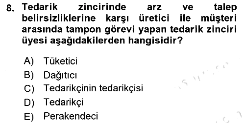 Tedarik Zinciri Yönetimi 2021-2022 Dönem Sonu Sınavı - 8. soru