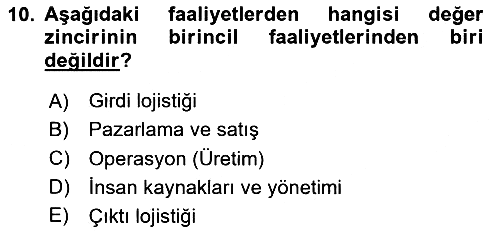 Tedarik Zinciri Yönetimi 2024-2025 Dönem Sonu Sınavı - 10. soru