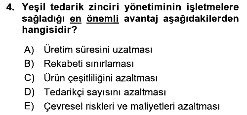 Tedarik Zinciri Yönetimi 2025-2026 Dönem Sonu Sınavı - 4. soru