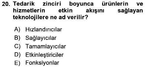 Tedarik Zinciri Yönetimi 2015-2016 Tek Ders Sınavı - 20. soru