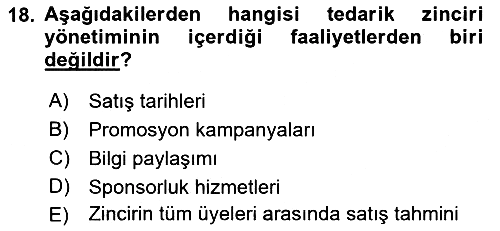 Tedarik Zinciri Yönetimi 2018-2019 Yaz Okulu Sınavı - 18. soru