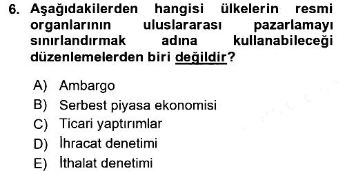 Uluslararası İşletmecilik 2017-2018 3 Ders Sınavı - 6. soru