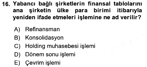 Uluslararası İşletmecilik 2017-2018 3 Ders Sınavı - 16. soru