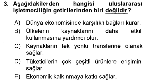 Uluslararası İşletmecilik 2018-2019 3 Ders Sınavı - 3. soru