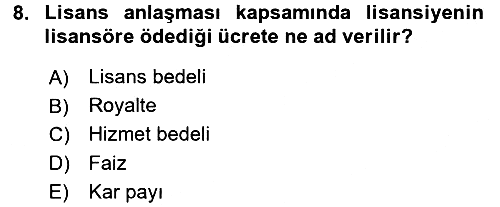 Uluslararası İşletmecilik 2018-2019 3 Ders Sınavı - 8. soru