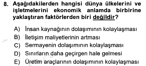 Uluslararası İşletmecilik 2016-2017 Ara Sınav - 8. soru