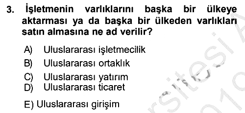 Uluslararası İşletmecilik 2018-2019 Ara Sınav - 3. soru