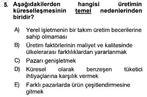 Uluslararası İşletmecilik 2018-2019 Ara Sınav - 5. soru