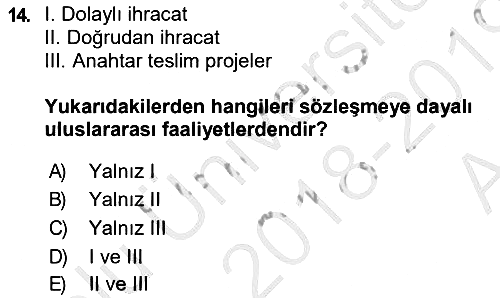 Uluslararası İşletmecilik 2018-2019 Ara Sınav - 14. soru