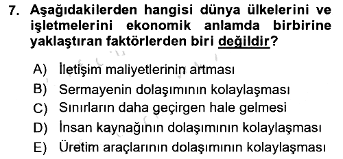 Uluslararası İşletmecilik 2019-2020 Ara Sınav - 7. soru