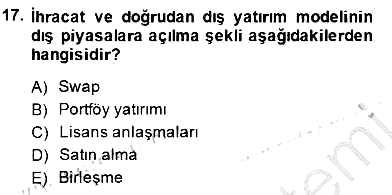 Uluslararası İşletmecilik 2014-2015 Dönem Sonu Sınavı - 17. soru