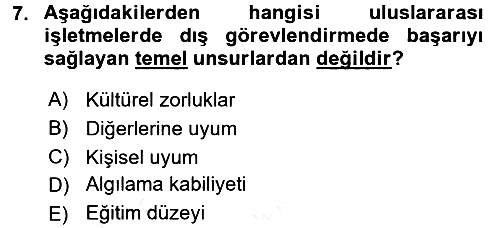 Uluslararası İşletmecilik 2017-2018 Dönem Sonu Sınavı - 7. soru