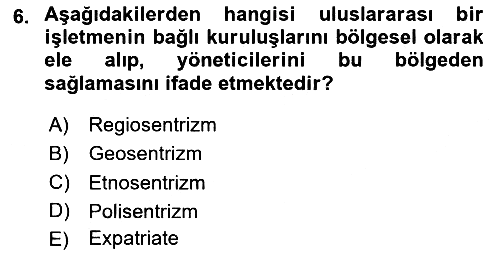 Uluslararası İşletmecilik 2025-2026 Dönem Sonu Sınavı - 6. soru