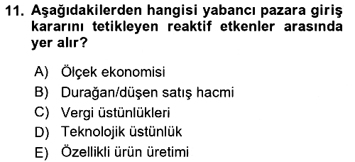 Uluslararası İşletmecilik 2018-2019 Tek Ders Sınavı - 11. soru