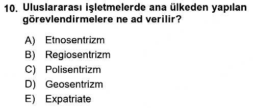 Uluslararası İşletmecilik 2020-2021 Yaz Okulu Sınavı - 10. soru
