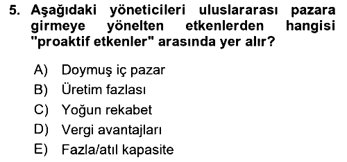 Uluslararası İşletmecilik 2024-2025 Yaz Okulu Sınavı - 5. soru