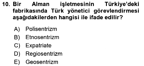 Uluslararası İşletmecilik 2024-2025 Yaz Okulu Sınavı - 10. soru