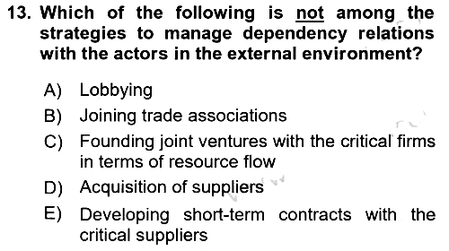 Organization Theory and Design 2021-2022 Ara Sınav - 13. soru
