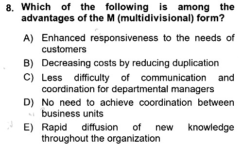 Organization Theory and Design 2023-2024 Ara Sınav - 8. soru