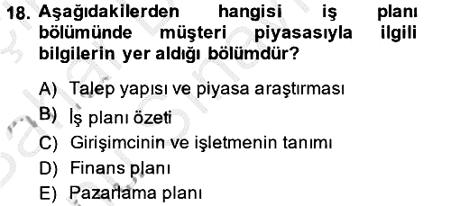 İş Planı 2013-2014 Dönem Sonu Sınavı - 18. soru