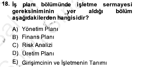 İş Planı 2014-2015 Dönem Sonu Sınavı - 18. soru
