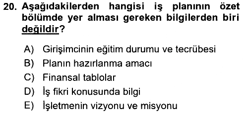 İş Planı 2016-2017 Dönem Sonu Sınavı - 20. soru