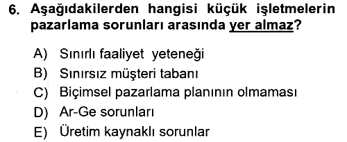Küçük İşletme Yönetimi 2015-2016 Ara Sınav - 6. soru