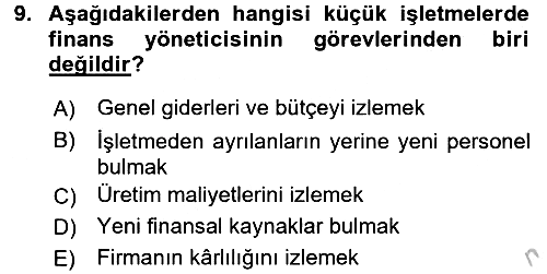 Küçük İşletme Yönetimi 2016-2017 Ara Sınav - 9. soru