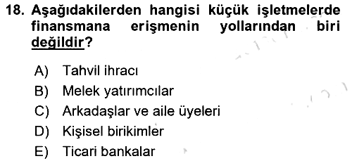 Küçük İşletme Yönetimi 2023-2024 Ara Sınav - 18. soru